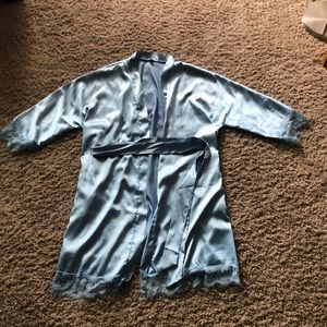 Satin Blue with Lace Detailing Robe